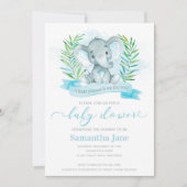 Blue Elephant Baby shower Invitation Kaart (Voorkant)