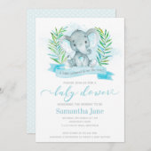 Blue Elephant Baby shower Invitation Kaart (Voorkant / Achterkant)