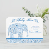 Blue Elephant Baby shower Invitation Kaart (Staand voorkant)