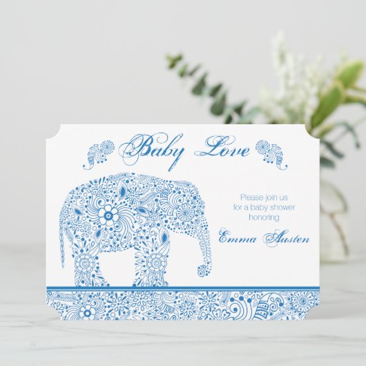 Blue Elephant Baby shower Invitation Kaart (Staand voorkant)