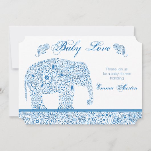 Blue Elephant Baby shower Invitation Kaart (Voorkant)
