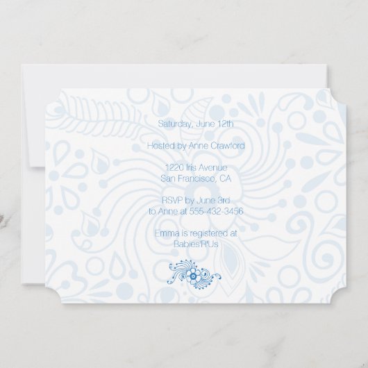 Blue Elephant Baby shower Invitation Kaart (Achterkant)