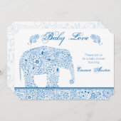 Blue Elephant Baby shower Invitation Kaart (Voorkant / Achterkant)