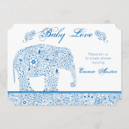 Blue Elephant Baby shower Invitation Kaart