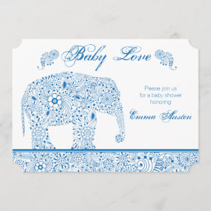 Blue Elephant Baby shower Invitation Kaart