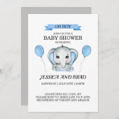 Blue Elephant baby shower Invitation Kaart (Voorkant / Achterkant)