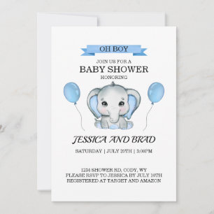 Blue Elephant baby shower Invitation Kaart