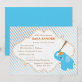 Blue Elephant Baby shower Invitation Kaart (Voorkant / Achterkant)