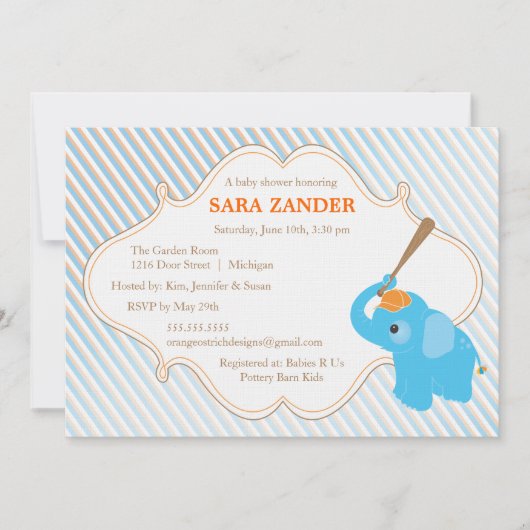 Blue Elephant Baby shower Invitation Kaart (Voorkant)
