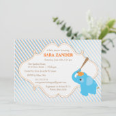 Blue Elephant Baby shower Invitation Kaart (Staand voorkant)