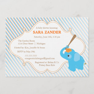 Blue Elephant Baby shower Invitation Kaart
