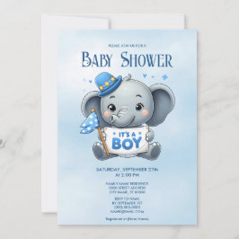 Blue Elephant Baby shower Invitation Kaart