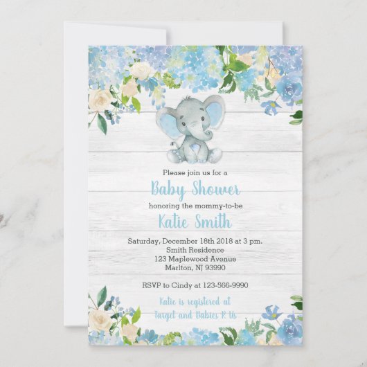 Blue Elephant Baby Shower Invitations for a Boy Kaart (Voorkant)