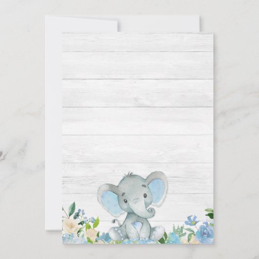 Blue Elephant Baby Shower Invitations for a Boy Kaart (Achterkant)