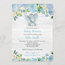 Blue Elephant Baby Shower Invitations for a Boy