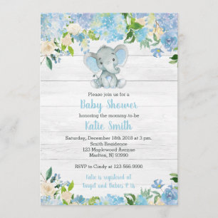 Blue Elephant Baby Shower Invitations for a Boy Kaart