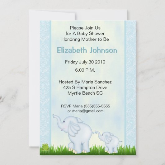 Blue Elephant Baby Shower Invitations Kaart (Voorkant)