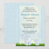 Blue Elephant Baby Shower Invitations Kaart (Voorkant / Achterkant)