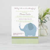 Blue Elephant Baby shower Invite Kaart (Staand voorkant)