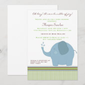 Blue Elephant Baby shower Invite Kaart (Voorkant / Achterkant)