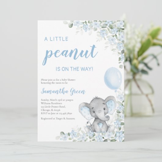 Blue Elephant Baby Shower Kaart (Staand voorkant)