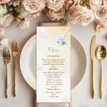 Blue Elephant Baby Shower Menu Card Cloud Stars<br><div class="desc">Present your party treats in style with this charming baby shower menu card. A sweet watercolor elephant swinging on a fluffy cloud beneath golden stars creates a dreamy nursery sky scene. Perfect for displaying food and dessert options while adding a soft,  magical touch to your baby boy celebration.</div>