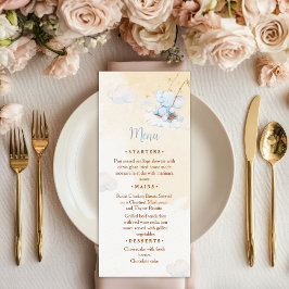 Blue Elephant Baby Shower Menu Card Cloud Stars