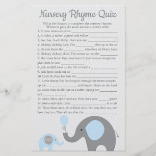 Blue Elephant Baby shower Nursery Rhyme Quiz Game Flyer