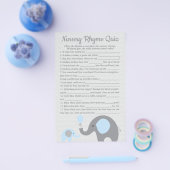 Blue Elephant Baby shower Nursery Rhyme Quiz Game Flyer (Enkel)