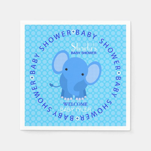 Blue Elephant Baby shower Papieren servetten (Voorkant)