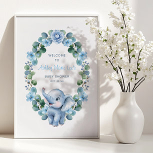 Blue Elephant Baby shower Poster – Waterverf Flor