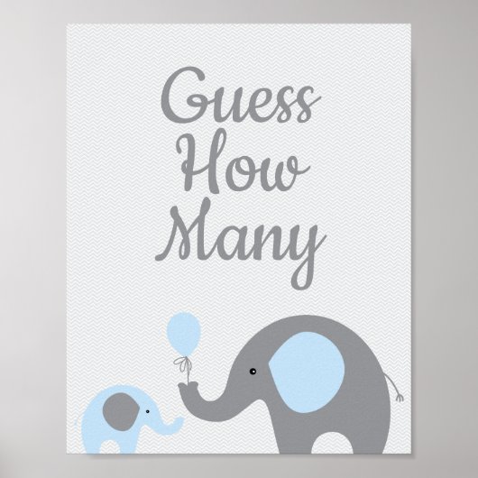 Blue Elephant Baby shower, raad eens hoeveel spelc Poster (Voorkant)