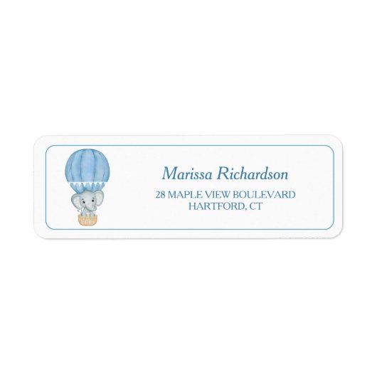 Blue Elephant Baby shower Retour Adres Label (Voorkant)