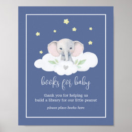 Blue Elephant Baby shower Sign Boeken voor Baby Poster