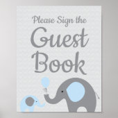 Blue Elephant Baby shower Sign the Guest Book Sign Poster (Voorkant)