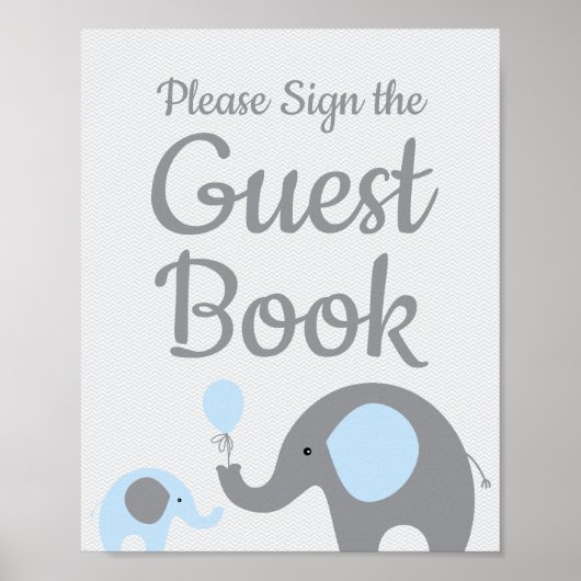 Blue Elephant Baby shower Sign the Guest Book Sign Poster (Voorkant)