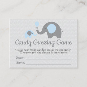 Blue Elephant Baby shower Snoep Guining Game Visitekaartje