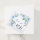Blue Elephant Baby shower Square Bedankjes Labels (In situ)