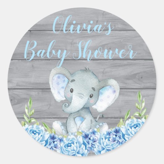 Blue Elephant Baby shower Sticker (Voorkant)