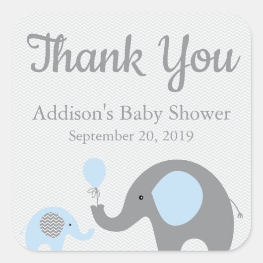 Blue Elephant Baby shower Stickers, Vierkant Vierkante Sticker (Voorkant)