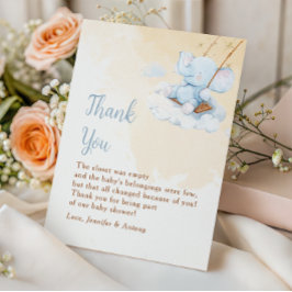 Blue Elephant Baby Shower Thank You Card Nursery Bedankkaart