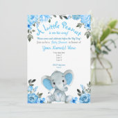 Blue Elephant Baby shower uitnodiging, Floral Boy Kaart (Staand voorkant)