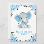 Blue Elephant Baby shower uitnodiging, Floral Boy Kaart (Achterkant)