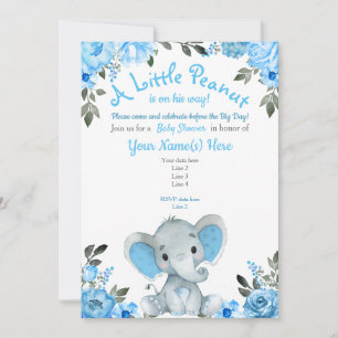 Blue Elephant Baby shower uitnodiging, Floral Boy Kaart