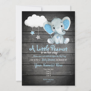 Blue Elephant Baby shower-uitnodiging, roesterig Kaart