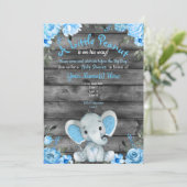 Blue Elephant Baby shower uitnodiging, rustiek Kaart (Staand voorkant)