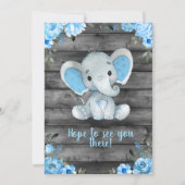Blue Elephant Baby shower uitnodiging, rustiek Kaart (Achterkant)