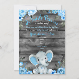 Blue Elephant Baby shower uitnodiging, rustiek Kaart