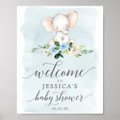 Blue Elephant Baby shower Welcome Sign Poster (Voorkant)
