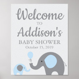 Blue Elephant Baby shower Welcome Sign Poster